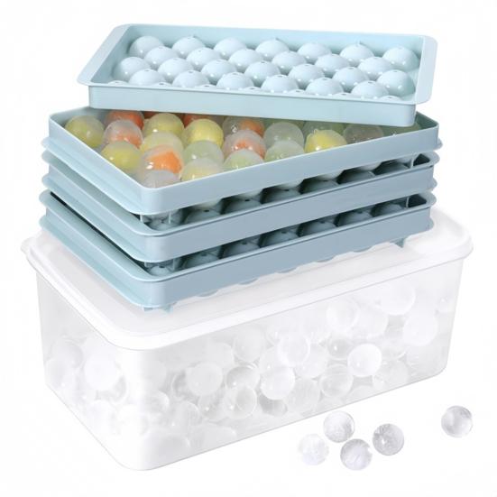 Ice Cube Mold with Lid Shovel And Container Round Ice Cube Trays for Freezer Flexible Ice Cube Maker Refreshing Drink Accessory