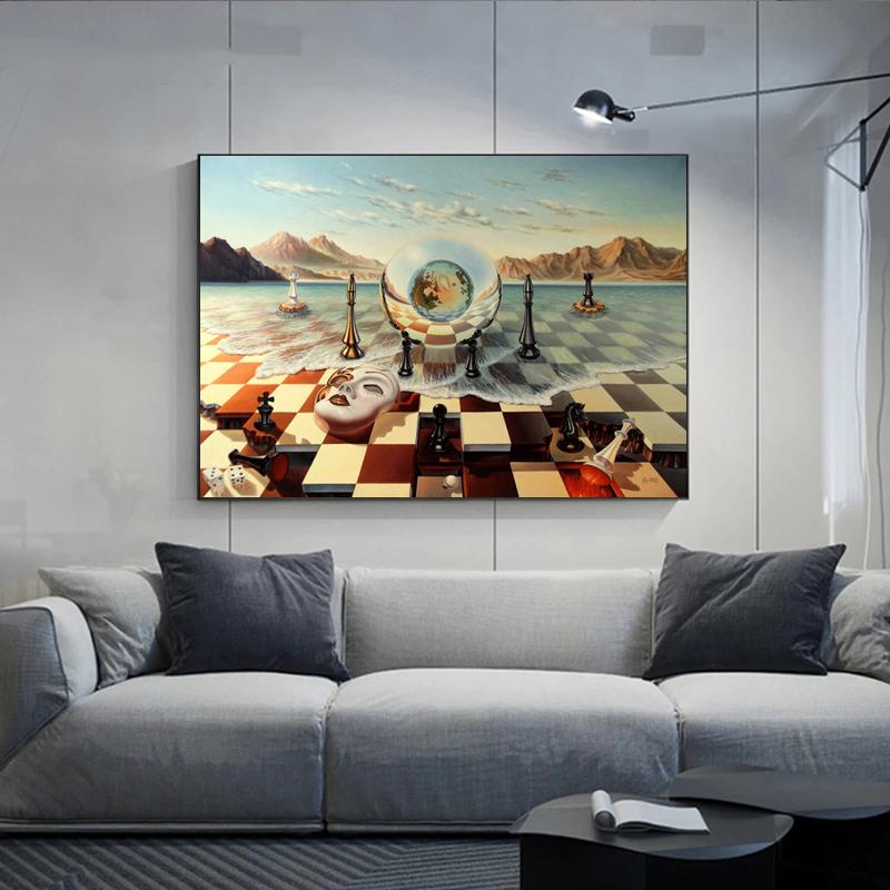 Сальвадор Дали абстрактная странная картина на холсте сюрреализм шахматная маска на море печать плакатов настенное искусство для украшения стен гостиной