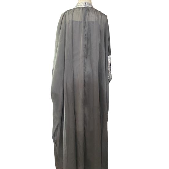 Women Evening Dress Shiny Sequin Half High Collar Big Hem Thin See-through Mesh Bat Sleeves Solid Color Oversized Big Hem Party Prom Maxi Dress