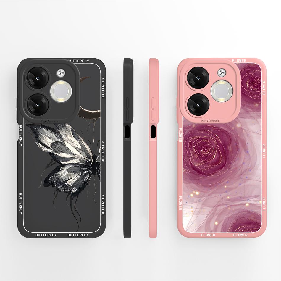 For itel A80 A70 A50 A50C A05S Phone Case Butterfly Rose Soft Liquid Silicone Back Cover For itel A 05S A 50 Lightweight Bumper