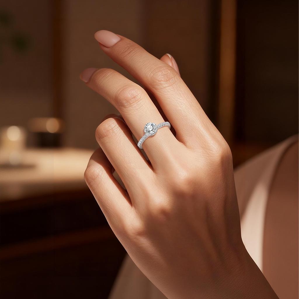 925 Sterling Silver Floral Halo Ring Round Cut CZ Solitaire Engagement Ring for Women Wedding Anniversary Fine Jewelry Gift