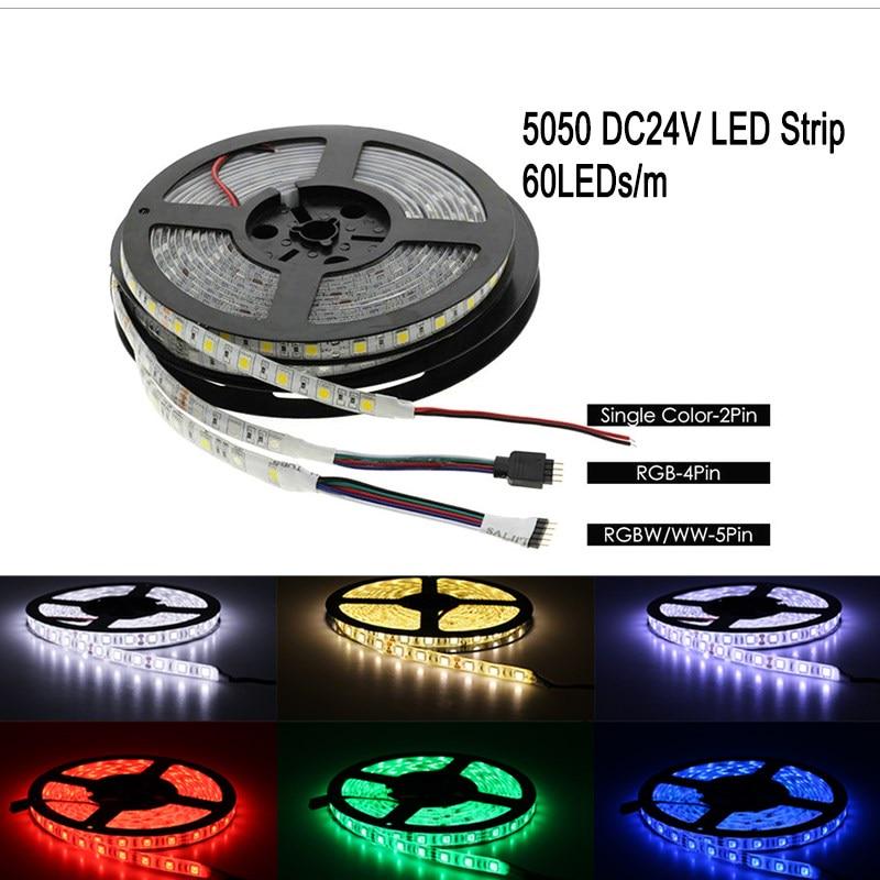 Светодиодная лента постоянного тока 24 В 5 м 5050 RGB RGBW RGBWW 60 светодиодов/м Гибкая лента Светодиодная лампа Подсветка телевизора