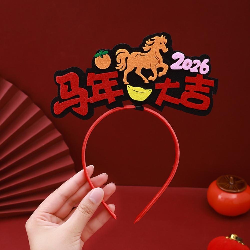 Cartoon 2026 Happy New Year Headband Red New Year Headdress Kawaii Horse Year Hairband Children
