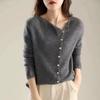 Autumn and Winter Single Breasted Cardigan for Women, Solid Color, Low Round Neck, Thin Knit Outer Layer