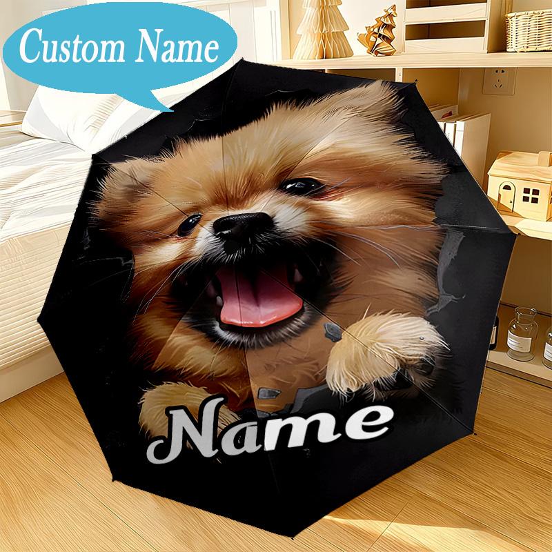 Custom Name Umbrella Pomeranian through hole. Umbrella 8-Frame for Travel, Camping, Casual Lightweight Portable, Essential for Family Gifts