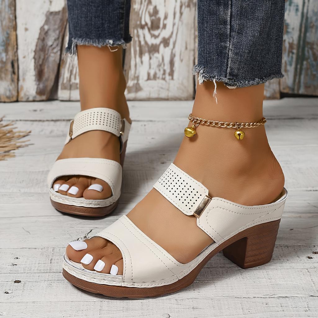 Женские босоножки на блочном каблуке с открытым носком — стильные туфли без шнуровки для выхода в свет и повседневной летней одежды