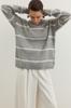 Women's Fashion New Sweater Gray Boucle Striped Knitwear Sweater