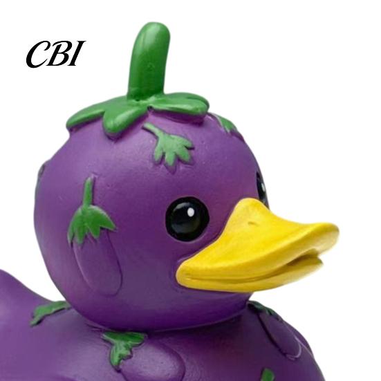 Solid Resin Statues Funny Orange Eggplant Duck Figurine, Fruit Vegetable Statue, Adorable Desk Whimsical Animal Sculptures Decor for Car Dashboard