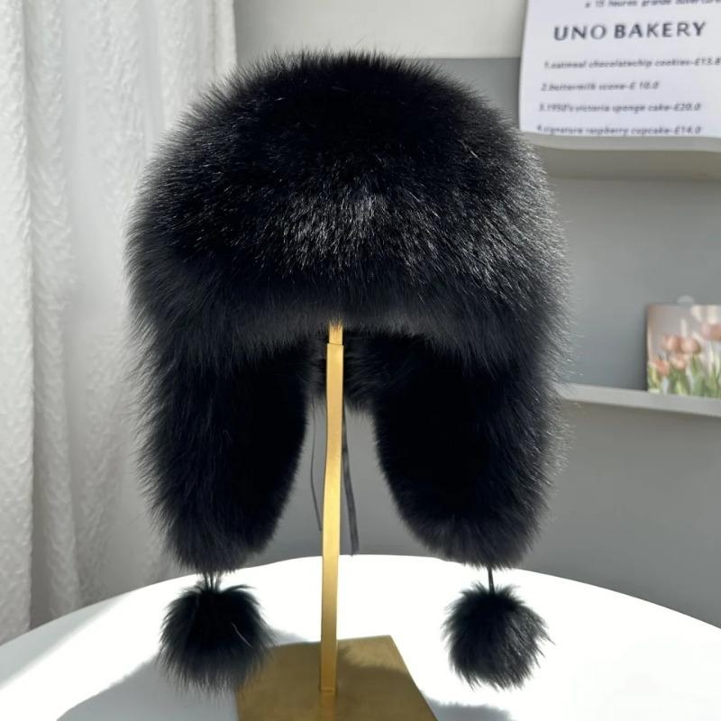 Женская шапка-ушанка из лисьего меха, защищающая уши, модная, роскошная шапка-бомбер из натурального лисьего меха, зимняя уличная шапка из мягкой овчины для девочек