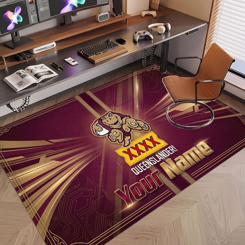 Custom Rug Queensland Maroons Pattern Print Name Text Soft Non‑Slip Floor Carpet for Home Indoor Decoration