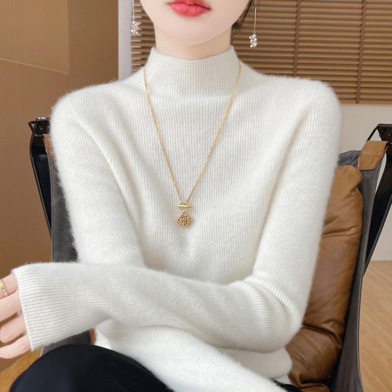 Узкая рубашка с полувысоким воротом, женский вязаный свитер на осень и зиму