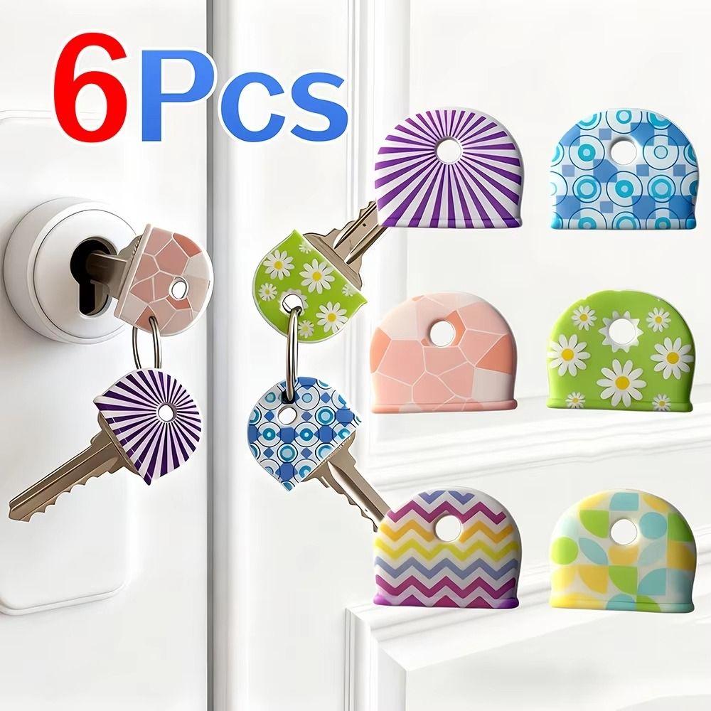 6Pcs Silicone Key Identifier Flower Pattern Key Protector Reusable Silicone Key Cover  Office