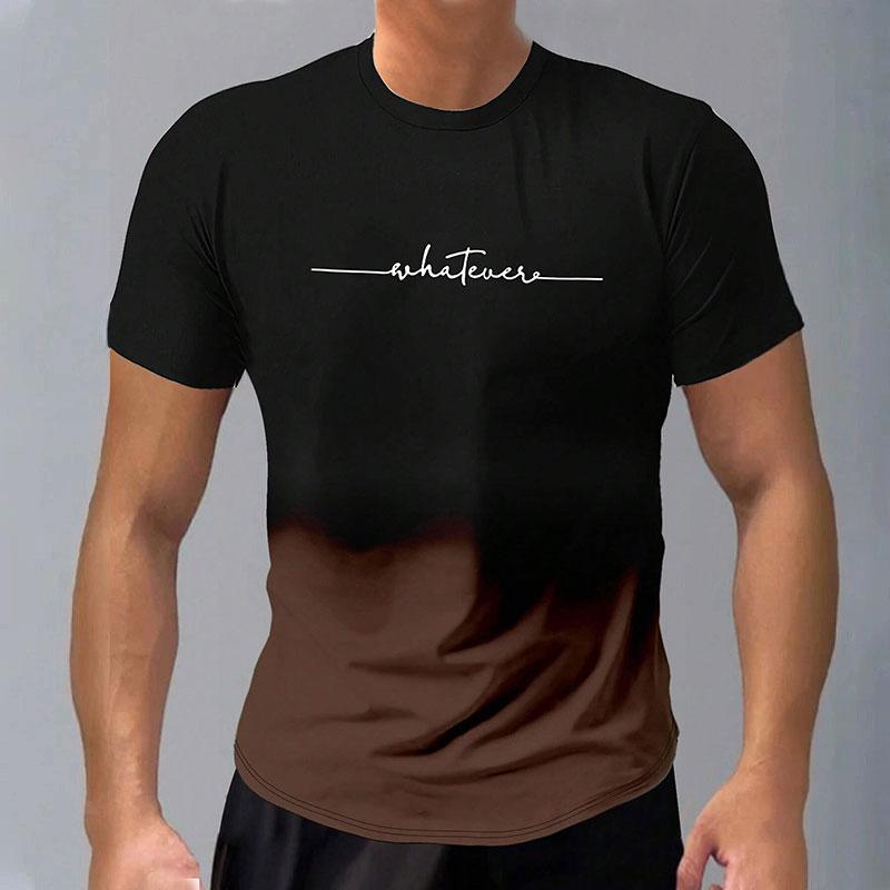 Trendy Short-Sleeved Gradient Letter 3D Printed Round Neck Casual Men's T-Shirt Clothing Spring And Autumn Sports Tops