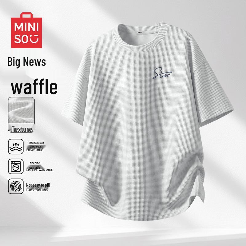 MINISO Мужская вафельная футболка с коротким рукавом