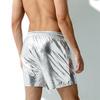 Men Glossy Surface Shorts Elastic Waist Drawstring Wide Beach Leg Shorts Adjustable Casual Short Pants Streetwear