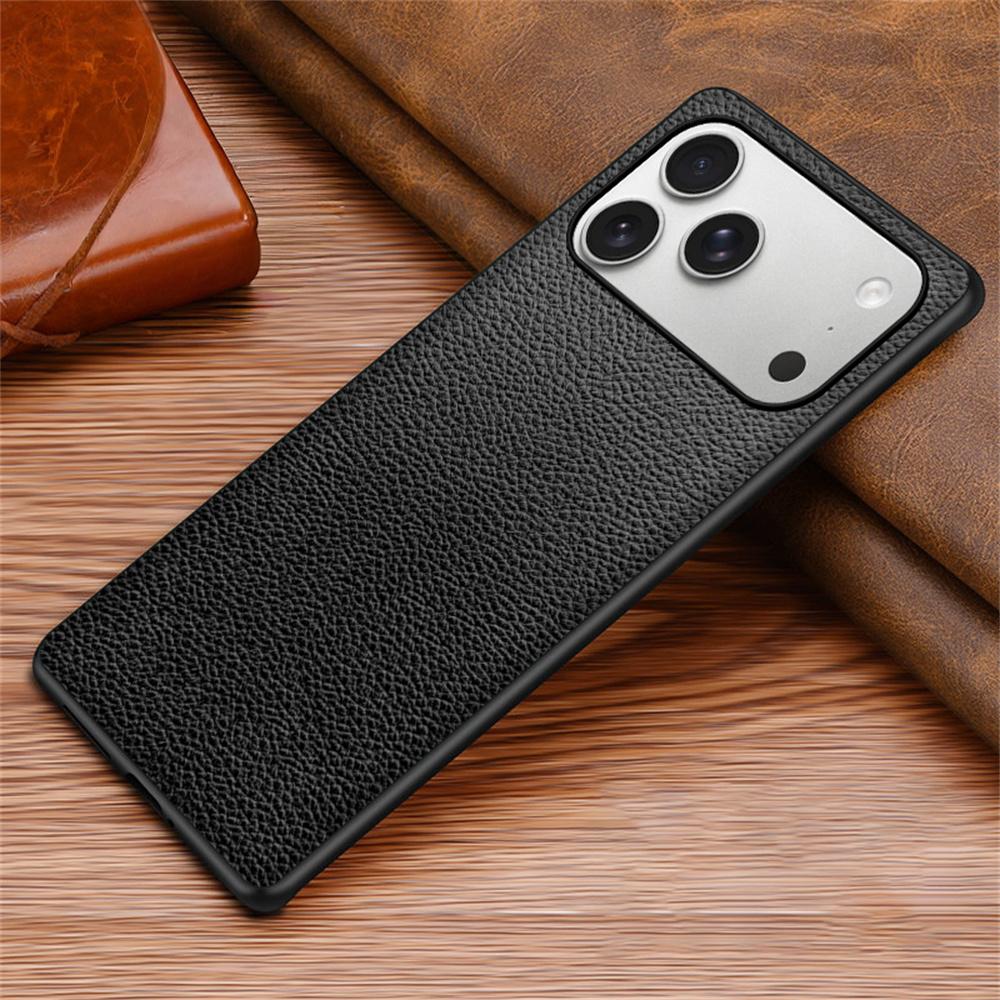 For iPhone 17 Pro Case Litchi Texture PU Leather Coated PC + TPU Protective Phone Back Cover
