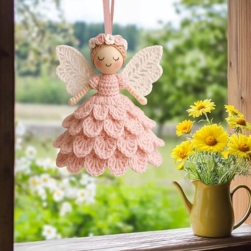 Crochet Christmas Angel Ornament Set For Beginner Adult Handmade Craft With Step-by-Step Tutorial Instruction Hook Yarn