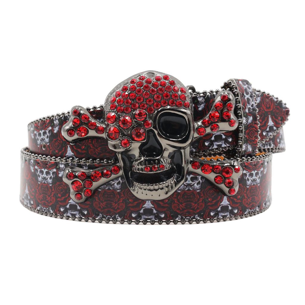 Оригинальный большой череп с водяным сверлом, граффити-ремень, тренд Y2K, кожаный ремень с принтом, череп, печать