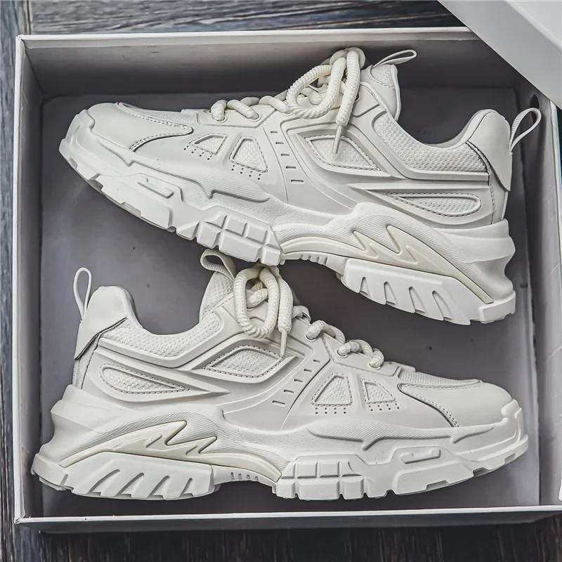 Мужские модные кроссовки из дышащей сетки 2025 года на весну — повседневные, низкие, на толстой подошве для папы-подростков