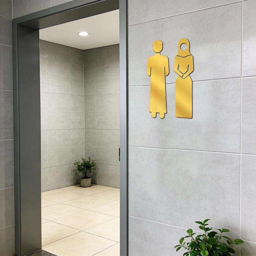 3D Arab Toilet Sign Sticker Acrylic Men Women WC Signage Board Mirror Surface DIY Accessories WC Sign Plate Shopping Mall