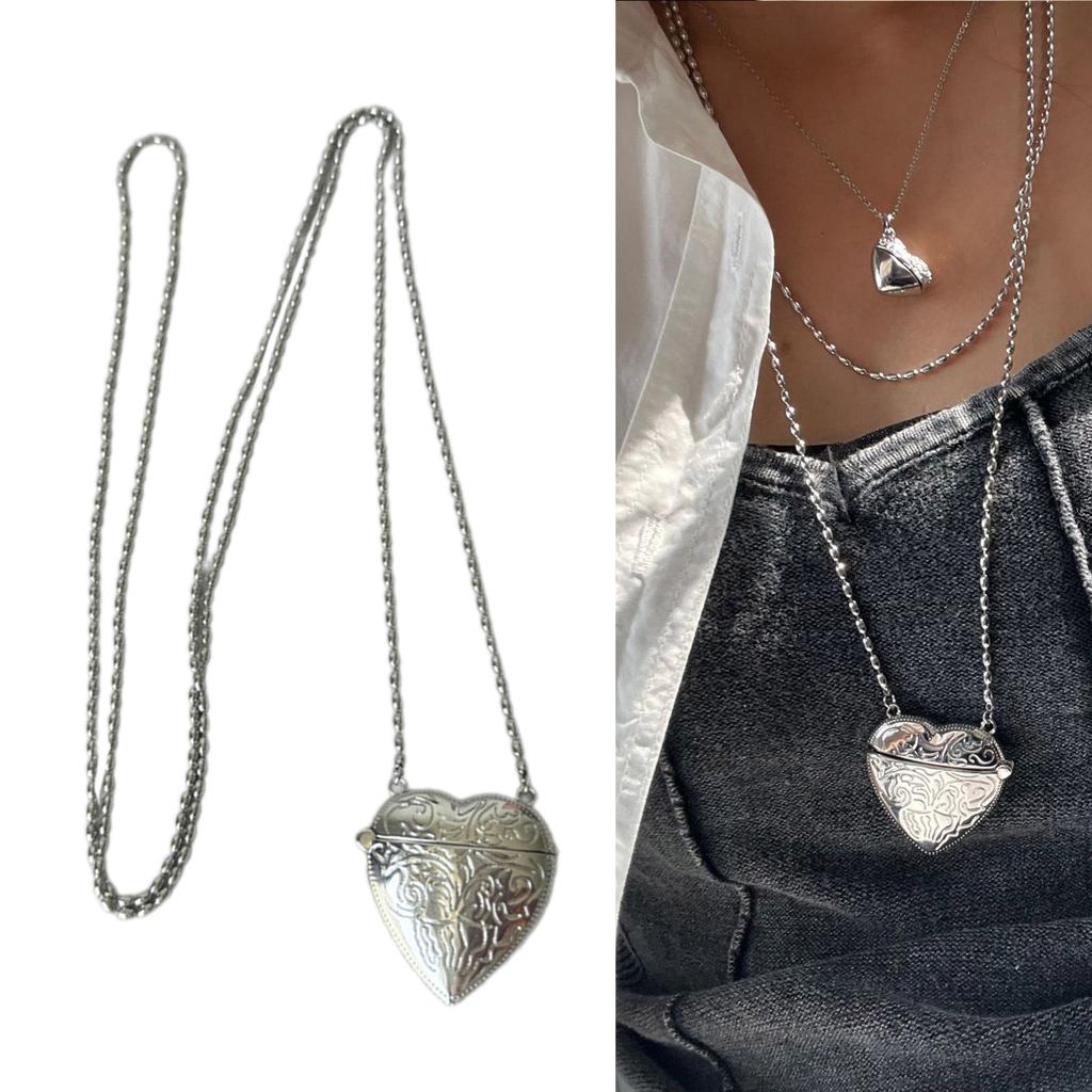 Длинная цепочка Сердце Сумка-кроссбоди Ожерелье Уникальные тисненые цветы Цепочка на шею Регулируемая длина Банкетный чокер Ювелирные изделия