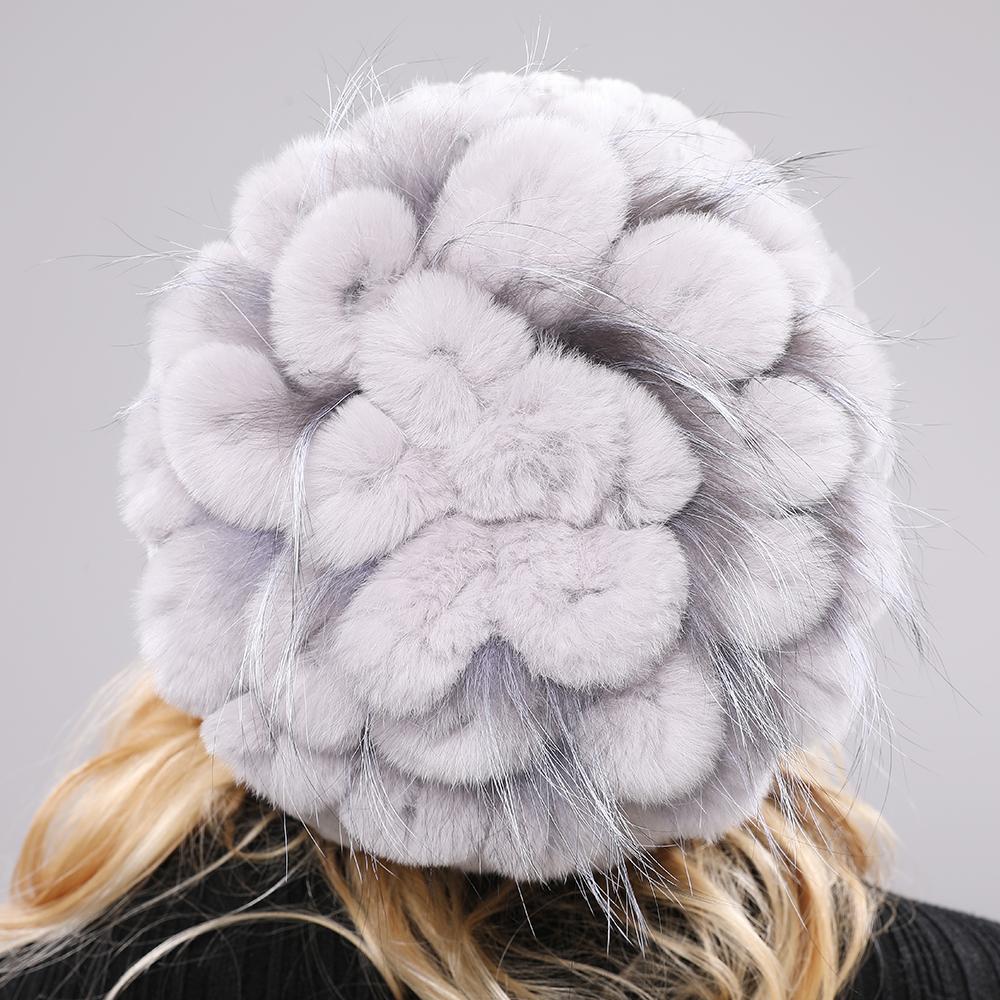 New Winter Real Rabbit Fur Beanies Hat Women 100% Genuine Real Rex Rabbit Hat Good Elastic Knitted Rex Rabbit Fur Caps