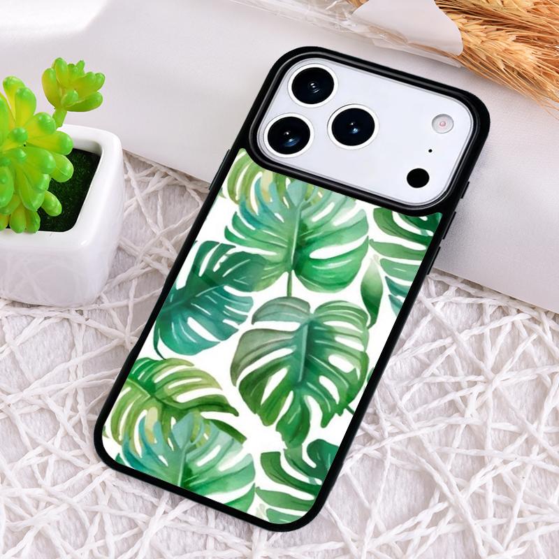 Зеленый чехол-лист Монстеры для iPhone 17 Air 16 15 11 12 14 13 Pro Max Ударопрочный чехол