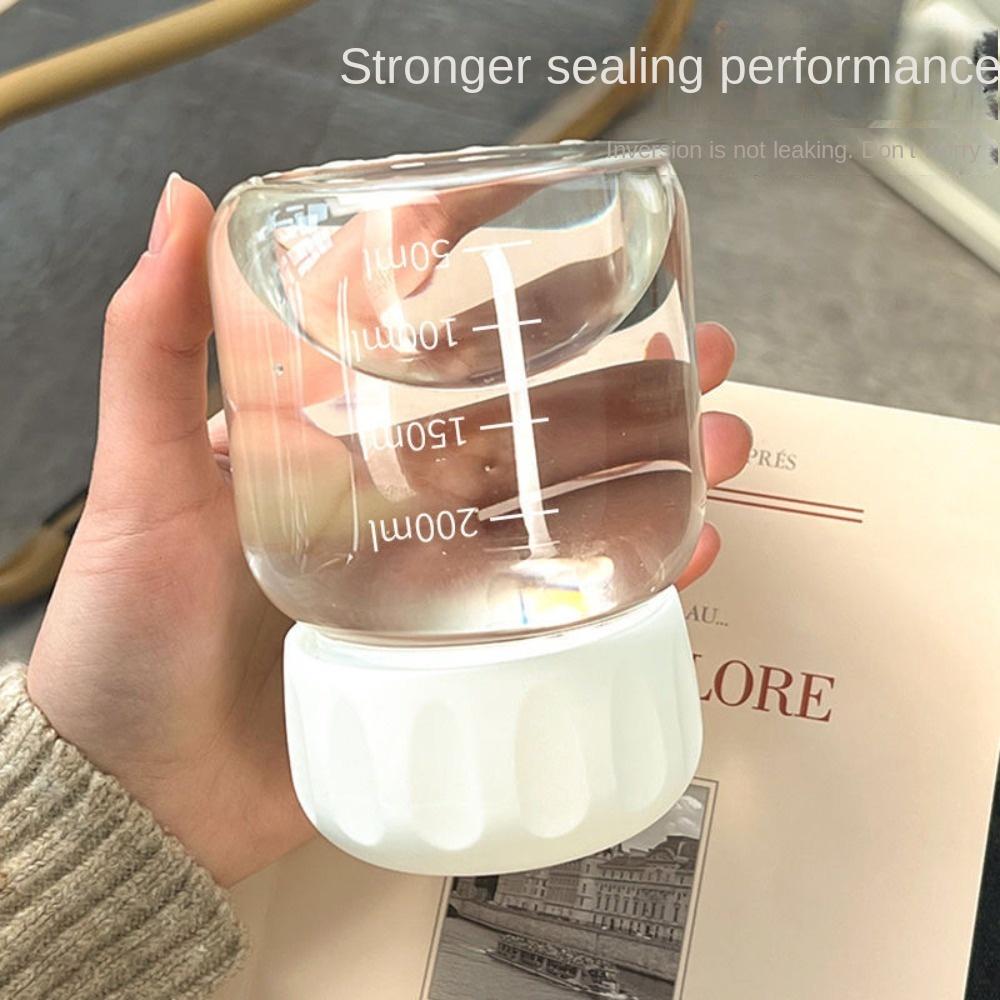 300ml Glass Water Cup Transparent With Scale Mini Leak-proof Breakfast Cup Portable Juice Mug Drink Container Travel Home Gift