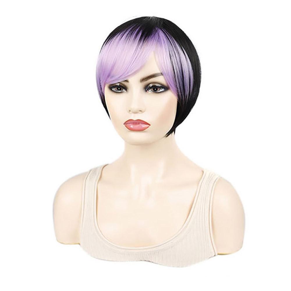 Short Hair Wigs Bob Haircut Whit Bangs Pink Purple Green Ombre Color Wig for Women Girls