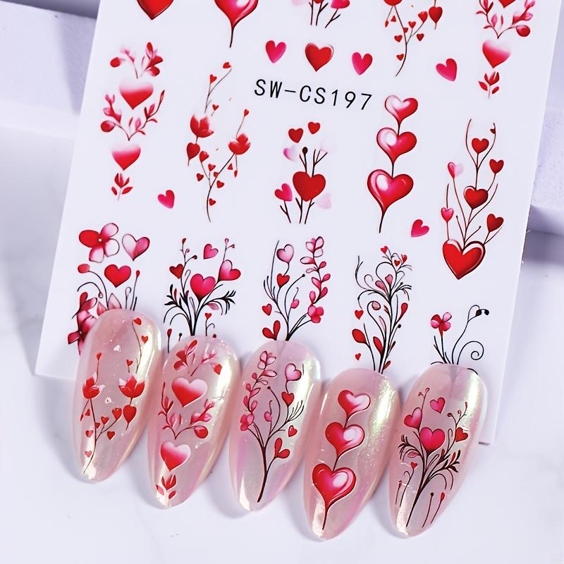 5D валентинки рельефные наклейки для ногтей сердце цветок красное сердце любовь DIY романтический маникюр украшение