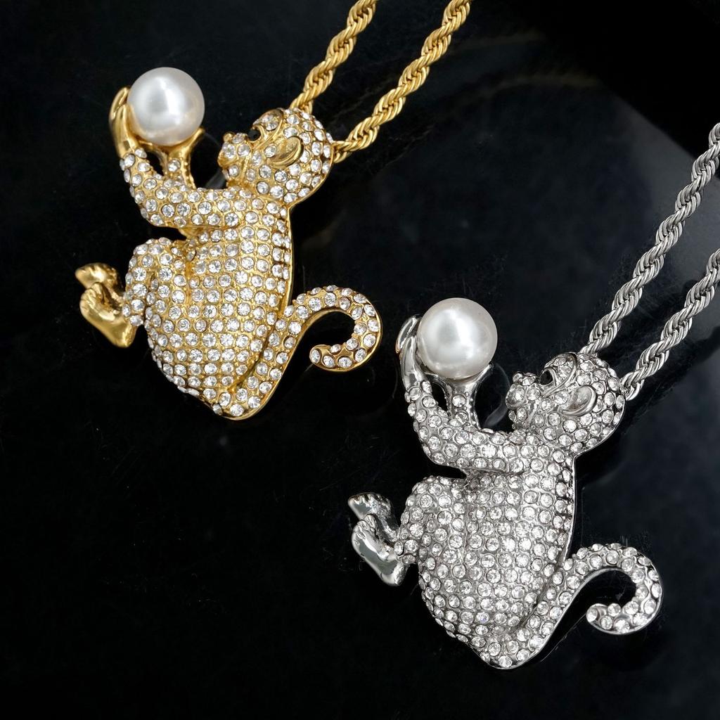 Hip Hop Fashion Trend Accessories Freshwater Beads Animal Cute Monkey Necklace Pendant