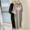 Women's Fashion Summer Spring Love Letter Print 1/2 Sleeves O-Neck Loose Waistline Casual Dresses