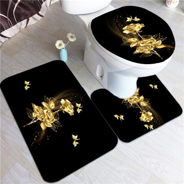 Золотая роза, водонепроницаемая занавеска для душа, комплект унитаза, коврик, нескользящие коврики для ванной, аксессуары для ванной комнаты