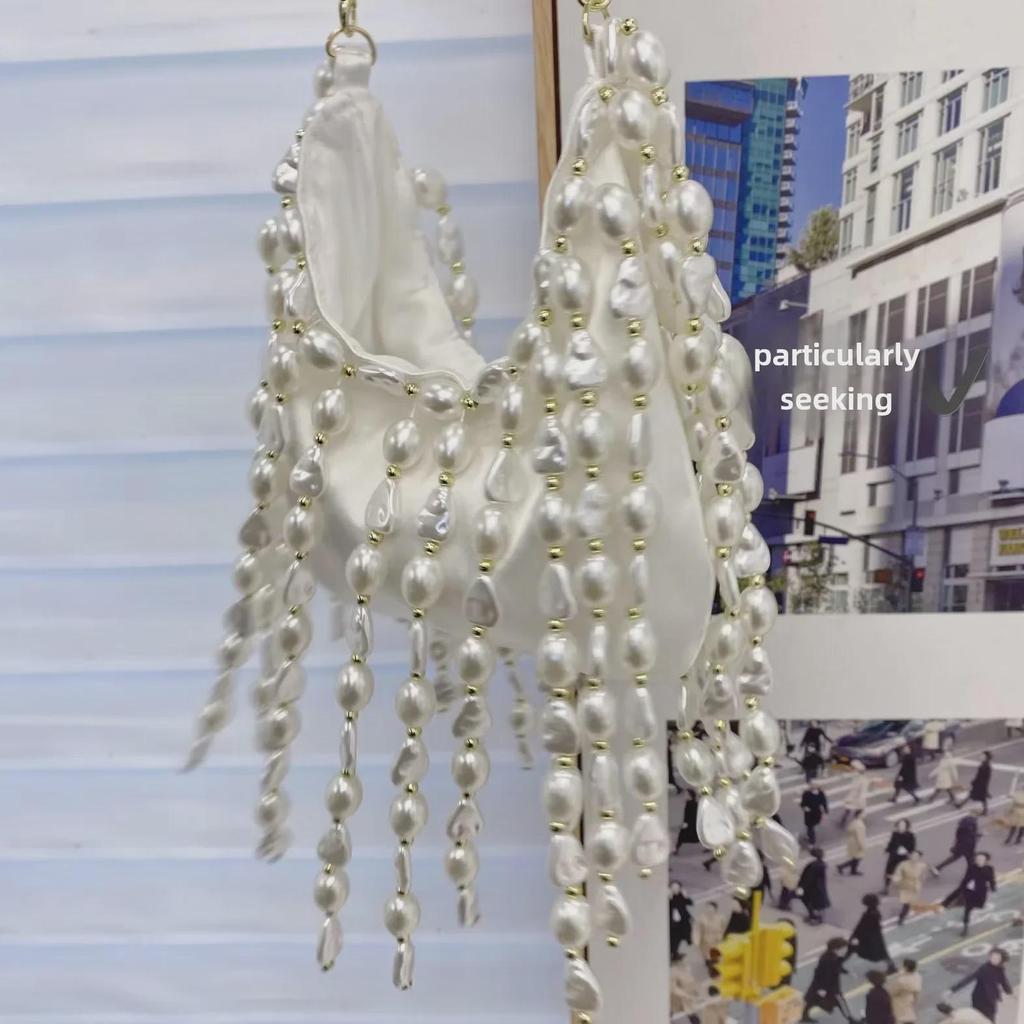 Винтажная плетеная сумка для пельменей из шелкового атласа с жемчужным узором