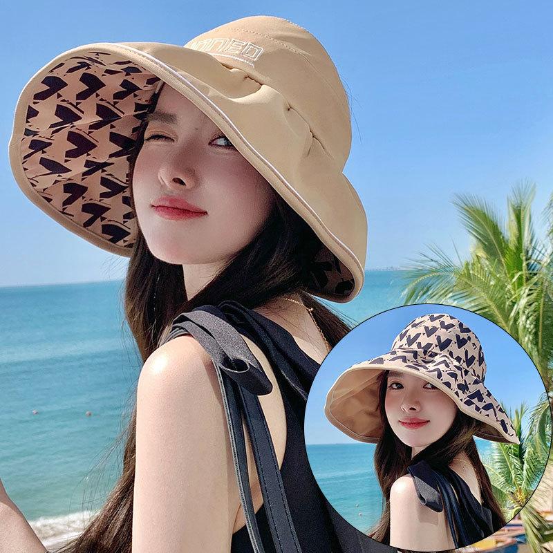 Корейская версия двухсторонней шляпы от солнца для женщин, летняя защита от солнца на открытом воздухе, пляжная шляпа с открытым верхом, складная шляпа для рыбалки