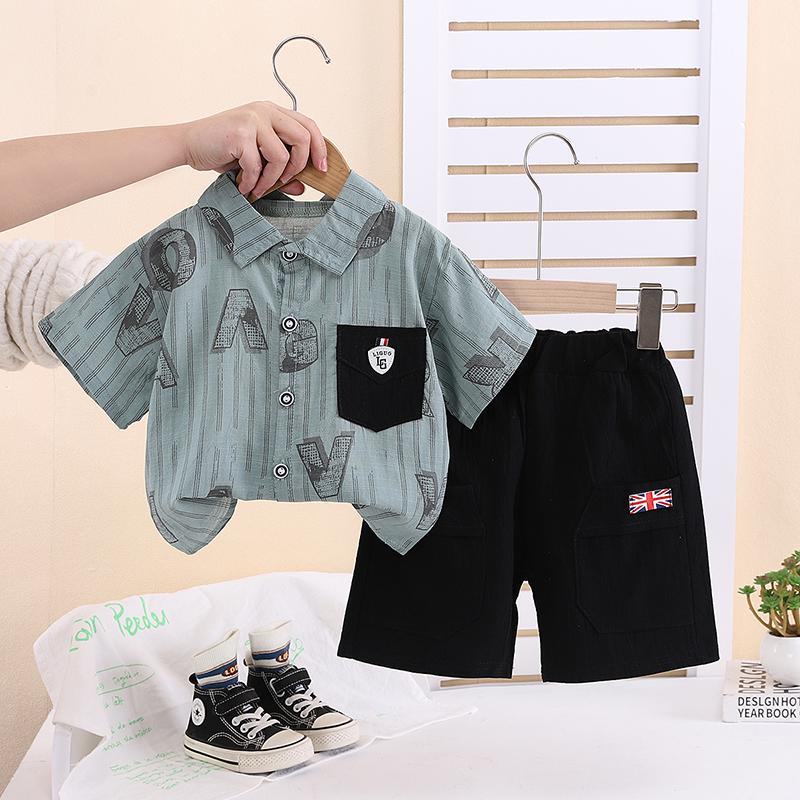 Детский комплект с короткими рукавами. Милый модный комплект из двух предметов: рубашка и шорты для мальчиков. Детская повседневная одежда.