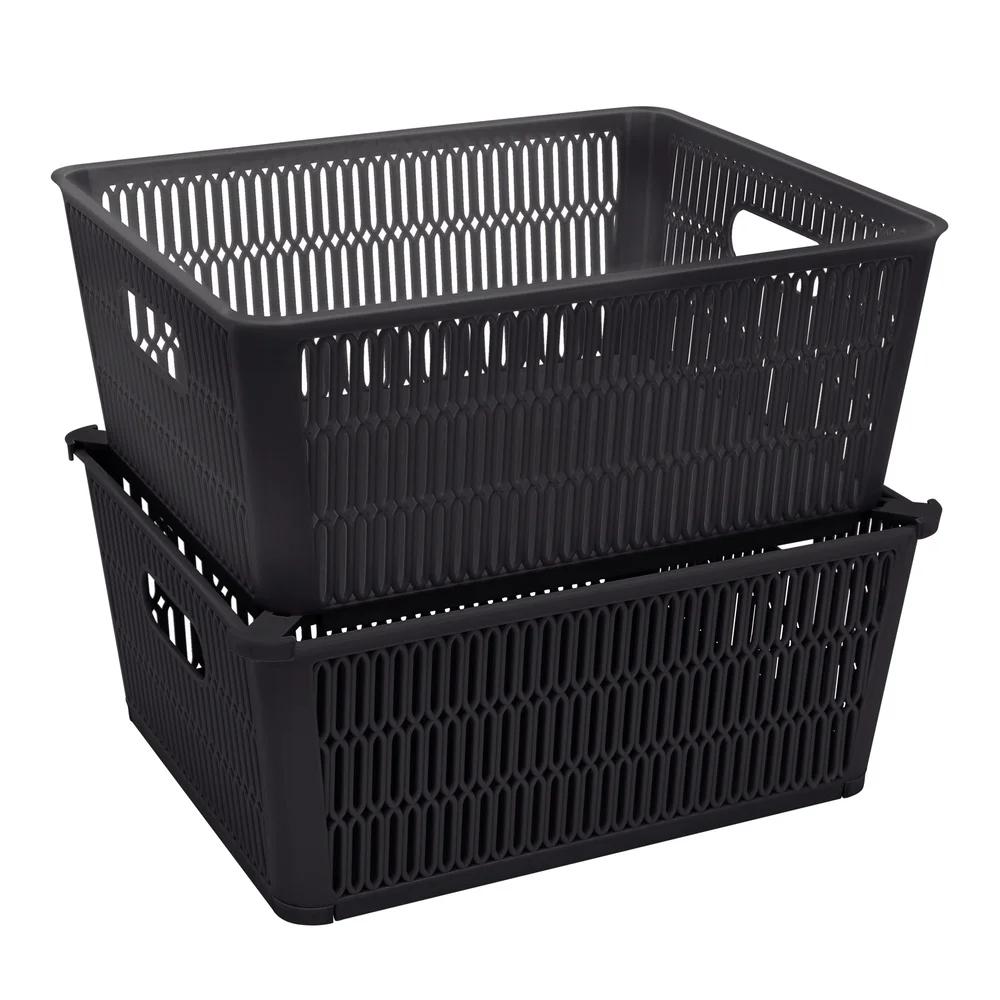 Slide 2 Stack It Plastic Storage Tote Baskets 2 Pack Stackable Organizing Bins with Handles Maximize Storage Space Home