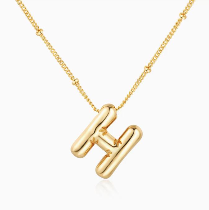 LT-12056 Stainless Steel 18K Gold Balloon Letter Necklace Silver Bubbles 26 English Alphabet Pendants Jewelry
