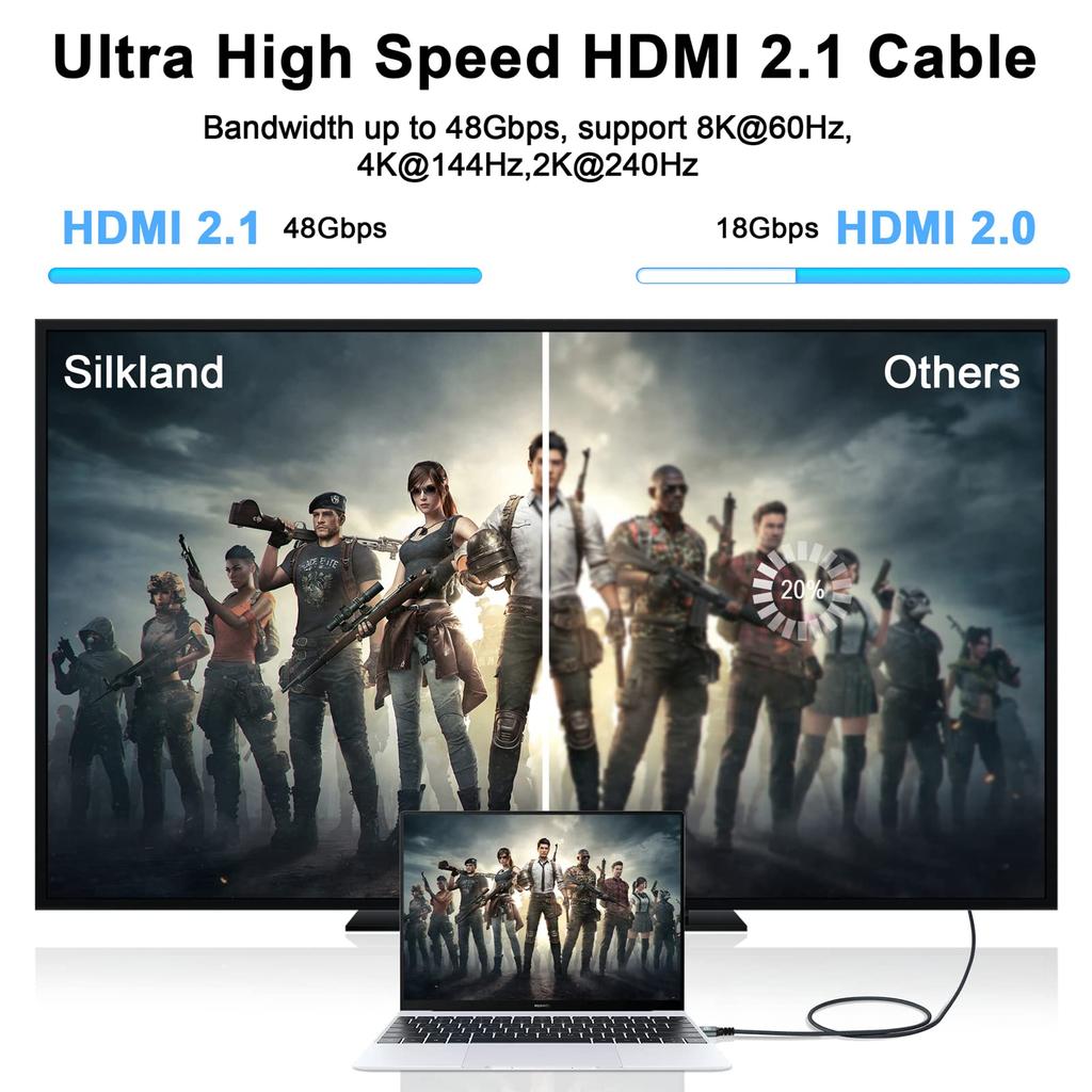 Thsucords 8K 4K HDMI Cable 2M High Speed Braided HDMI Cord 144Hz 48Gbps Compatible with Roku Qualified Billing Available 2.1 8K@60Hz 4K@120Hz