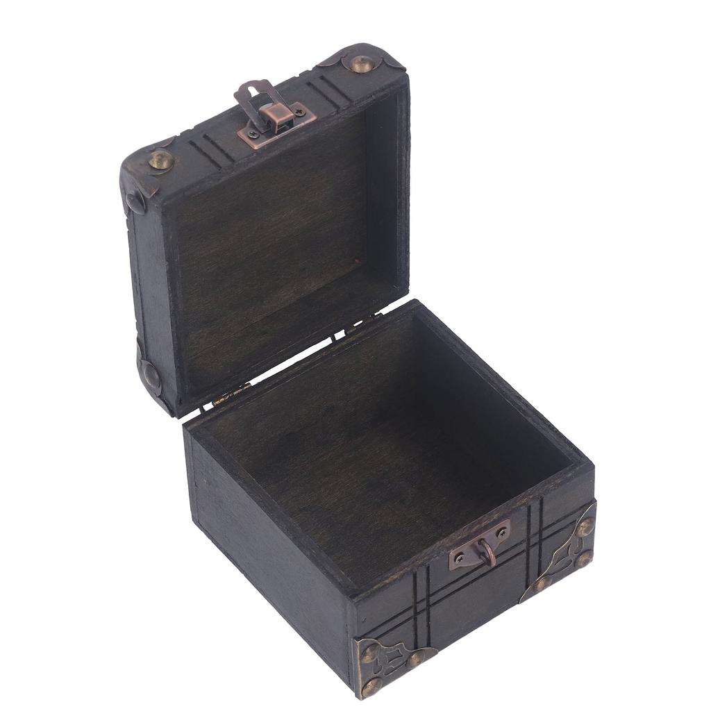 Vintage Wooden Box Retro Antique Decorative Treasure Chest Case Trinket Box with Lock for Storing