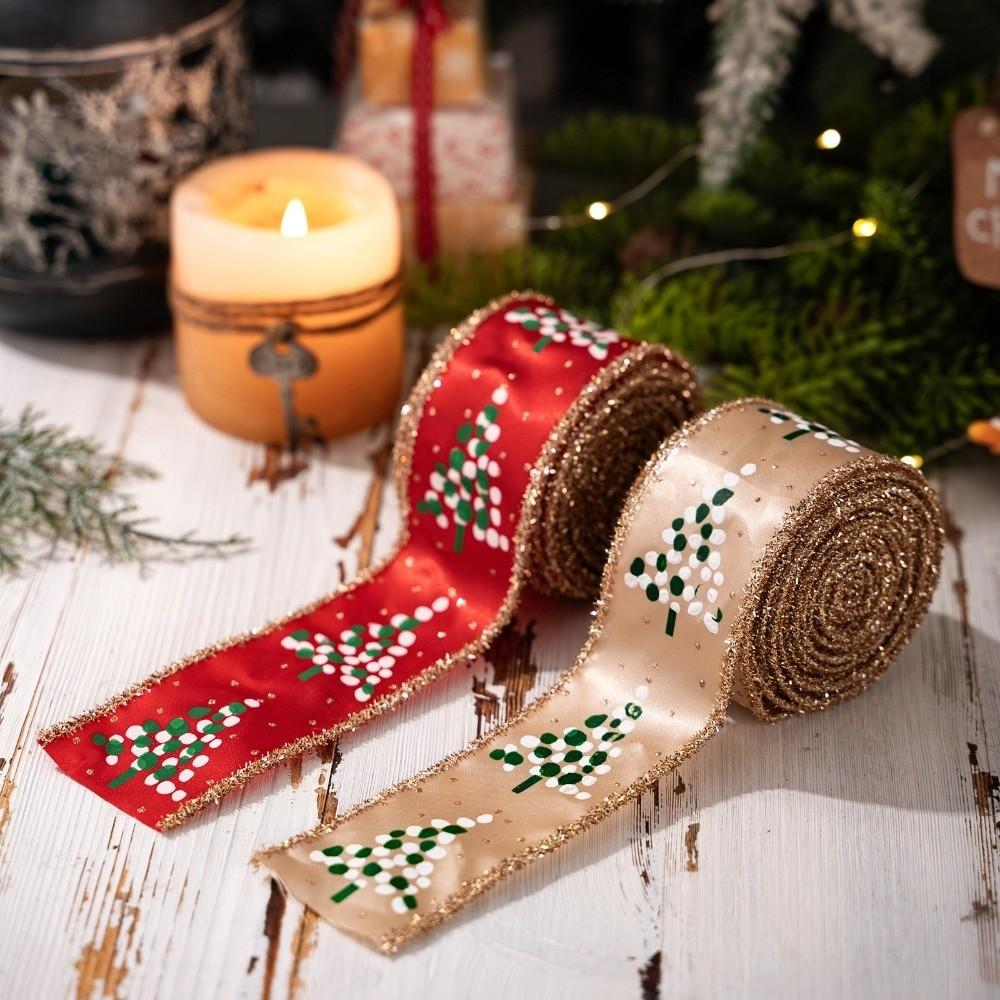 Новая золотая рождественская лента-бант DIY Элегантная тканевая спиральная лента Атмосферное оформление Лента для рождественской елки Рождественский подарок