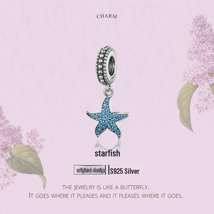 2020 Sterling Silver Starfish Blue Charm Pendant for DIY Bracelets & Necklaces
