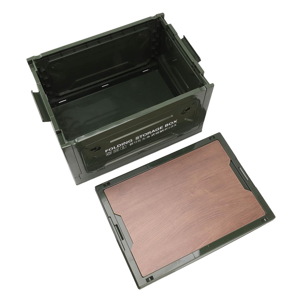 Folding Camping Storage Box with Wooden Lid Collapsible Storage Bin Container with Wheels for Car