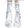 Women Harajuku Star Print Zippered Flared Leg Warmer Aesthetic Fashion Punk PU Harness Strap Leg Cover Thigh High Socks