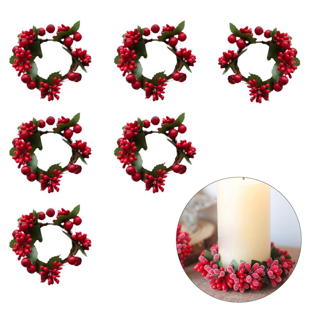 6 шт. Красные ягоды свеча кольцо венок реалистичный многоцелевой декоративный диаметр. 3,15 дюйма для гостиной вечеринки День благодарения Дверь дома