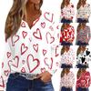 Женская модная повседневная футболка с V-образным вырезом и длинным рукавом на пуговицах с принтом ко Дню святого Валентина