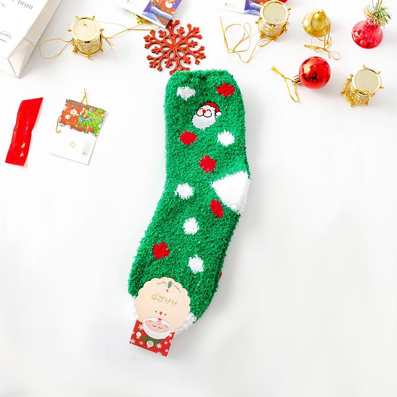 Уютные рождественские носки из кораллового флиса - Полосатые и в горошек, Японский/Корейский стиль, На велюровой подкладке, Утепленные для зимней домашней носки