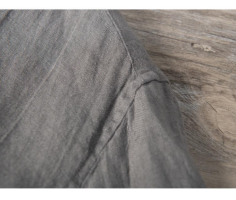 Men's Retro V-Neck Linen Stand Collar Short Sleeve T-Shirt - Plus Size, Thin & Breathable