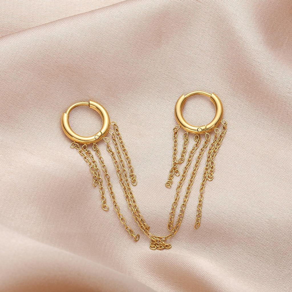 Женские серьги-кольца с кисточками из нержавеющей стали, серьги-подвески с цепочкой