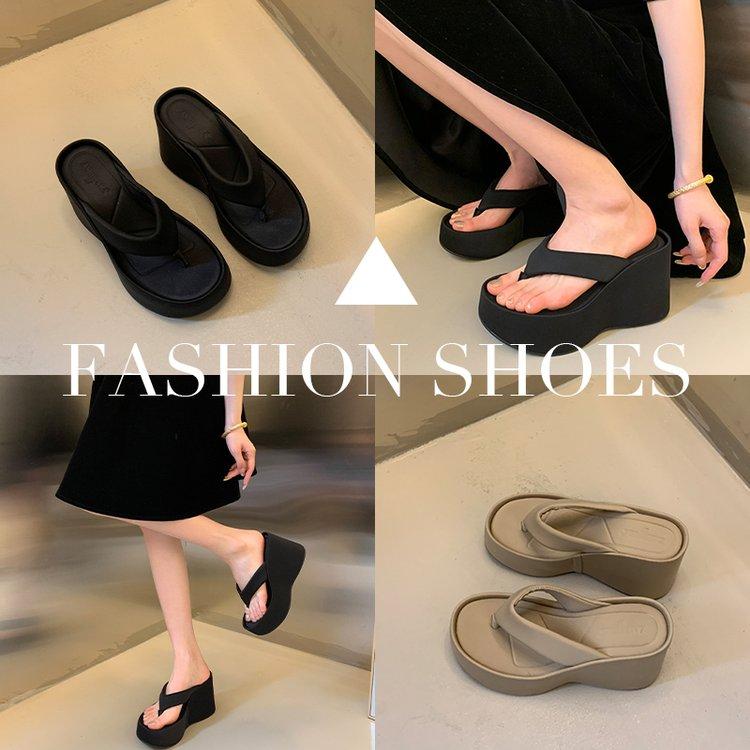 Fashion Women's Clip Toe Wedge Flip Flops 2024 Summer Chunky Platform Beach Sandals Woman Thick Sole High Heeled Slippers Slides